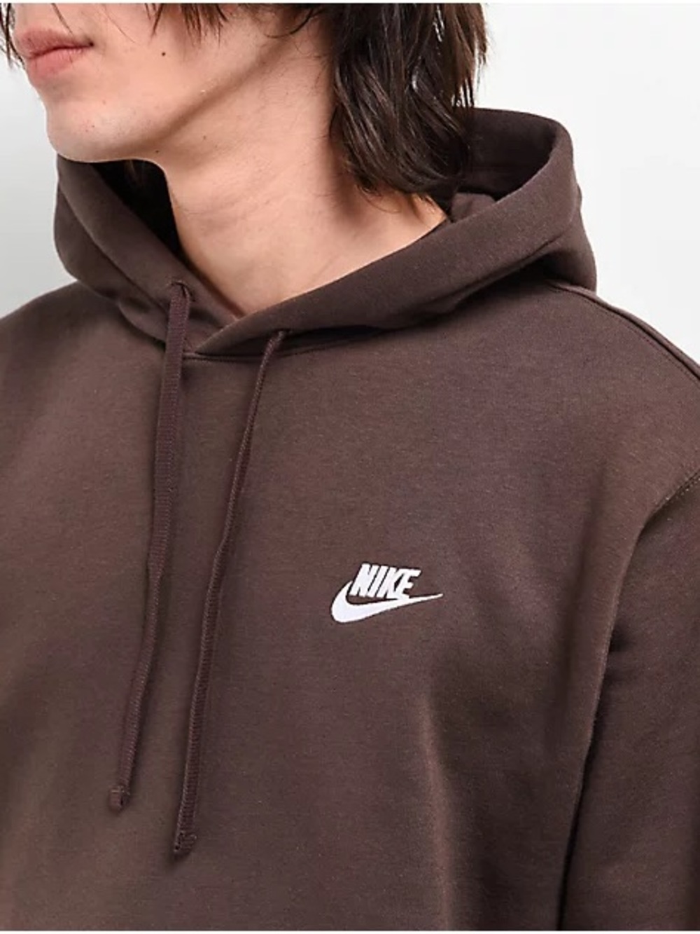 New Nike Men's Pullover Hoodie Fleeced White Swoosh Large MSRP $90 - Brown